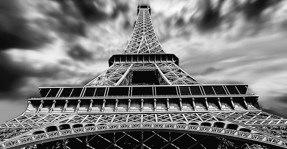 low-angle grayscale photo of Eiffel tower thumbnail