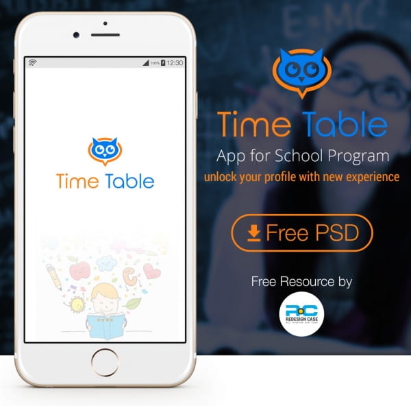 School time table mobile ui kit for app psd file