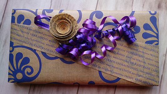 brown and blue floral gift box on the brown wood thumbnail