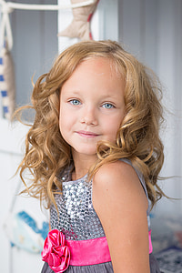 close up photograph of girl in sequin gray with pink ribbon tank dress thumbnail