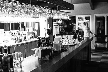 grayscale photography of bar counter thumbnail