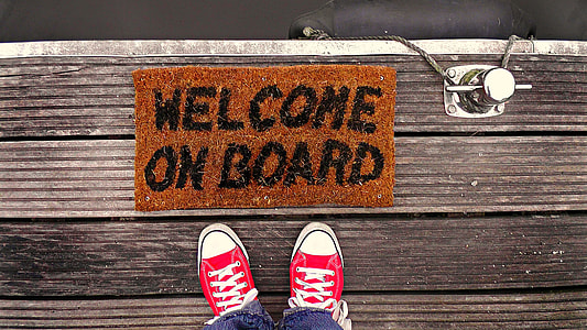 brown and black welcome on board area rug thumbnail