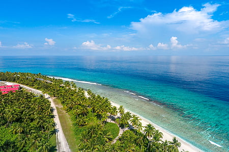 aerial photo of beach with clear water under blue sky during daytime thumbnail