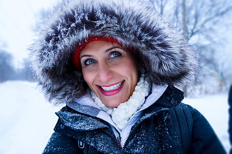 Close Up Photo of Woman Wearing Black Zip-up Parka Coat during Snow Season thumbnail