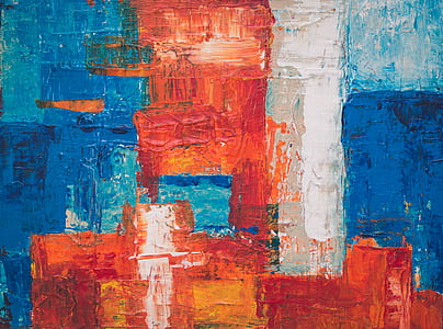 red, blue, and white abstract painting thumbnail