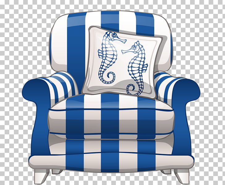 Chair Cartoon Blue And White Striped Sofa Seat Png Clipart