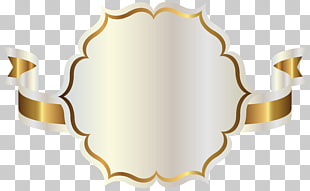 Ribbon , White Label with Gold Ribbon , white and gold ribbon illustration PNG clipart