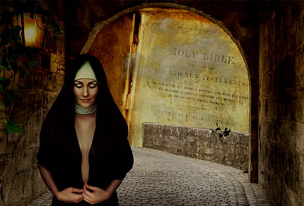 woman wearing black headdress standing inside tunnel thumbnail