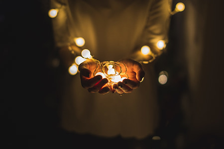 person holding white string lights thumbnail