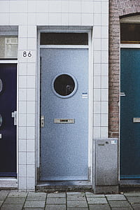 blue wooden door closed with 86 sign thumbnail