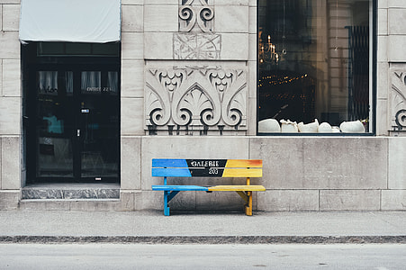 blue and brown wooden bench thumbnail