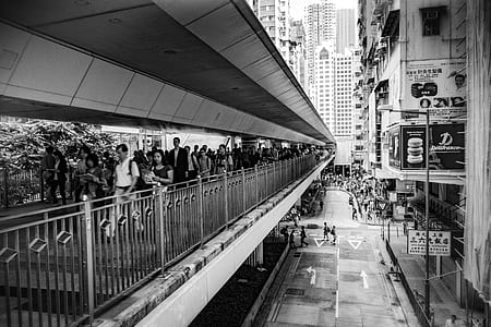 black-and-white, city, road, people thumbnail