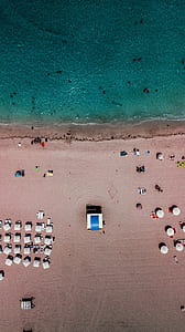 aerial photography of white sand beach thumbnail