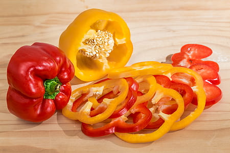 bell pepper slices and whole red bell pepper thumbnail