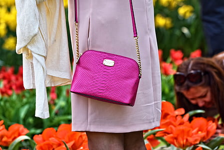 person pink leather sling bag thumbnail