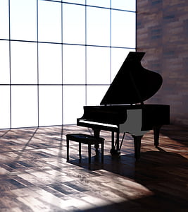 grand piano on brown parquet flooring illustration thumbnail