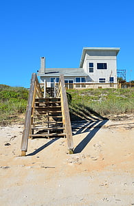 wooden stairs leading to a white house thumbnail