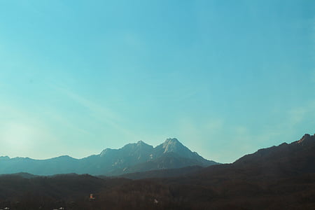 snow capped mountain under clear blue sky thumbnail
