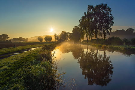green grass field near body of water during daytime thumbnail