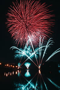 sky, lights, night, water thumbnail