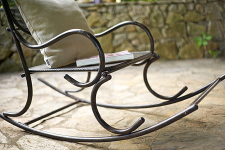 brown steel rocking chair thumbnail