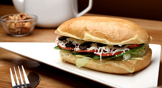 burger with vegetable on white ceramic plate thumbnail