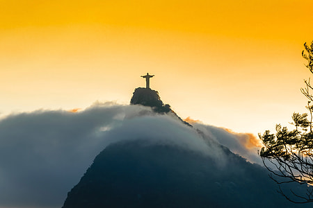 Sunset and dusk over the Christ Statue in Rio De Janeiro, Brazil thumbnail