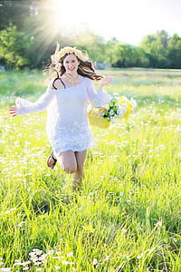 woman in white floral dress holding basket thumbnail