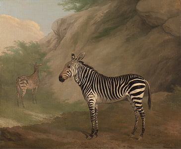 zebra standing beside rock formation painting thumbnail
