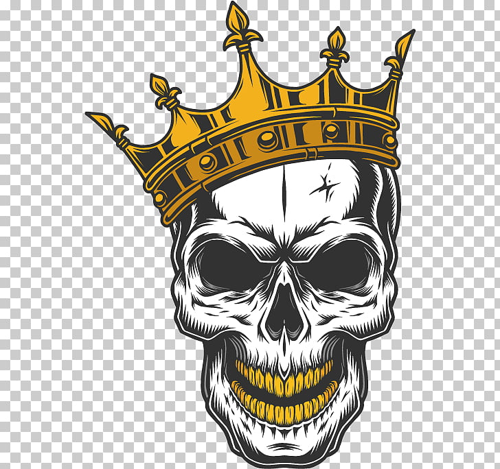 Skull Decal Drawing, Skull King, skull wearing gold crown illustration PNG clipart