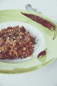 Cooked Food in White and Green Ceramic Round Plate thumbnail