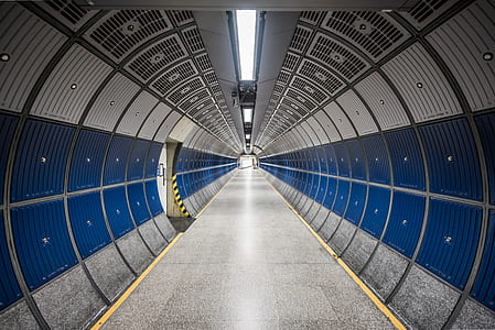 tunnel with blue and gray metal wall thumbnail