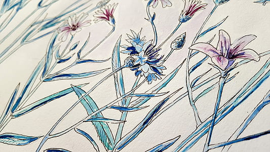 photo of blue and red flowers painting thumbnail