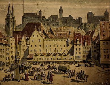 people walking on town square painting thumbnail