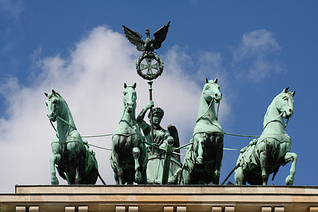 four blue horse statues thumbnail