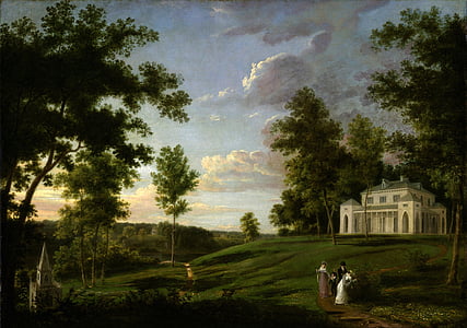 painting of people walking on pathway between plants during daytime thumbnail
