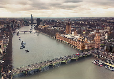 aerial view of bridge between cities thumbnail