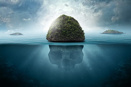 island under white sky thumbnail
