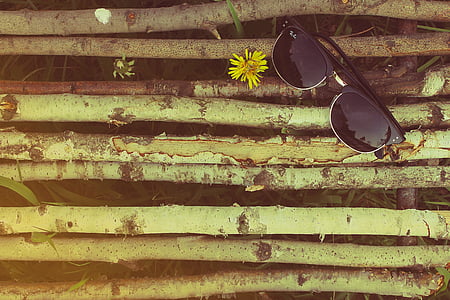 black sunglasses on wooden surface thumbnail