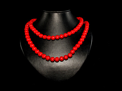 Pearl Necklace, Wood Pearl Necklace Red thumbnail