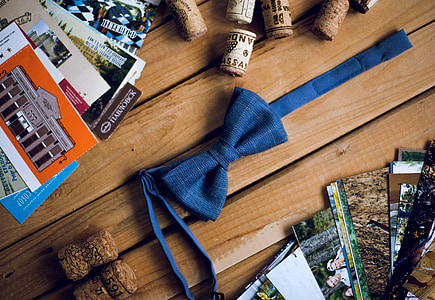 blue bowtie on table thumbnail