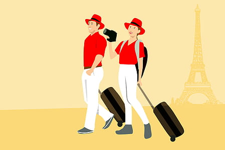 Illustration of a couple in paris, travelling together. thumbnail