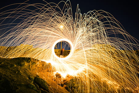 sky, person, lights, night thumbnail