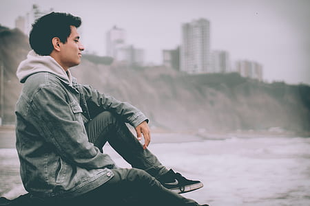 man in gray denim jacket thumbnail