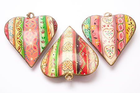 three multicolored heart pendants thumbnail
