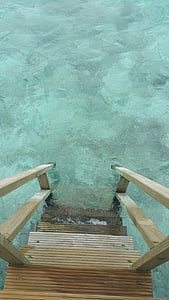wooden stairs on water at daytime thumbnail