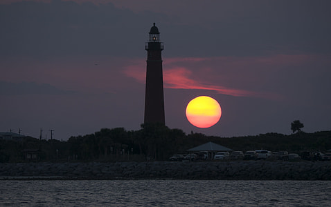 silhouette photo of lighthouse during dawn thumbnail