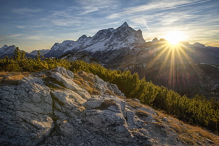 Snow Covered Mountain during Sunrise thumbnail