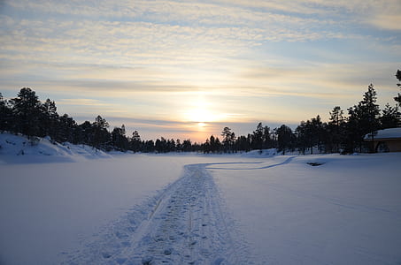 snow on ground at sunset thumbnail