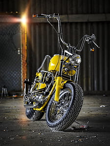 empty turn-off yellow cruiser motorcycle thumbnail